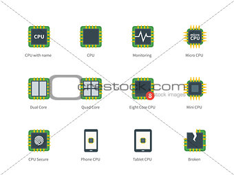 Modern computer processor color icons on white background.