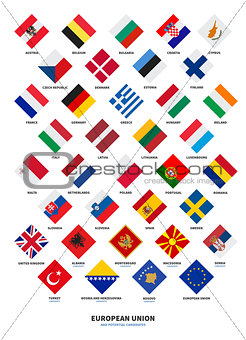 Member state of the European Union and Candidate flags Rhombus form