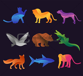 Animal zoo vector icons set