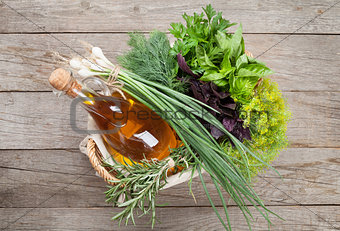 Fresh garden herbs and olive oil