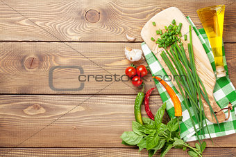 Cooking ingredients on wooden table
