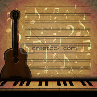 musical background guitar and piano keys 2