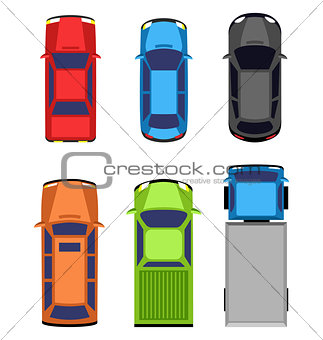 Multicolored car collection isolated on white