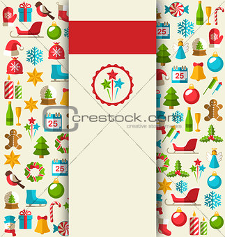 Christmas Card with Flat Icons on Beige