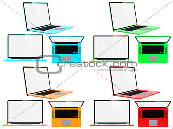 Set of Blue Modern Laptops.