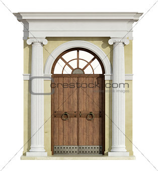 Front view of a classic portal in ionic order  