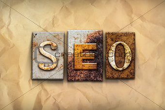 SEO Concept Rusted Metal Type