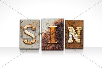 Sin Letterpress Concept Isolated on White