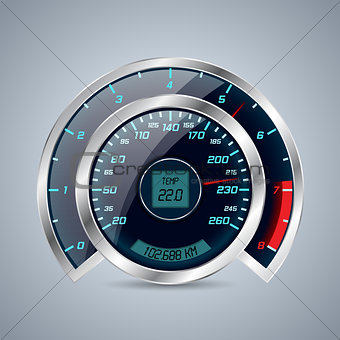 Shiny speedometer with big rev counter