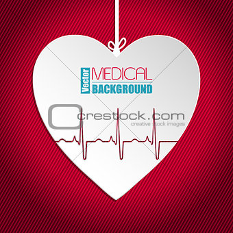 Hanging heart on striped red background