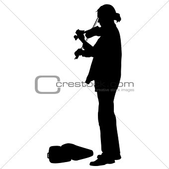 Silhouette street violinist on white background. Vector illustra