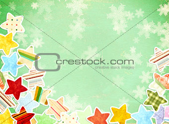 Grunge background with paper stars and snowflakes