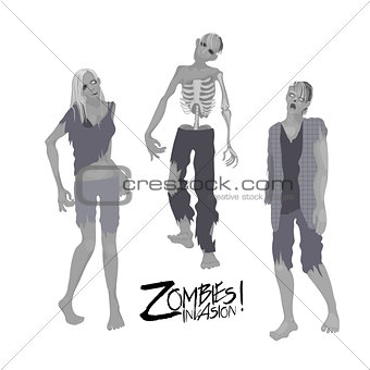  Three zombie characters walking forward