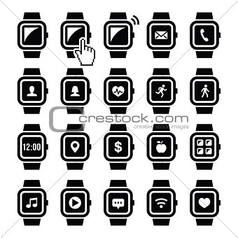 Smartwatch technology vector icons set