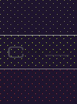 Vector seamless patterns or textures set with polka dots on violet background.