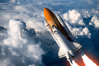 Space Shuttle Launch In The Clouds
