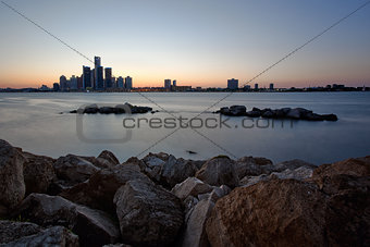 River Skyline Overlooking Detroit, Michigan as seen from Windsor, Ontario