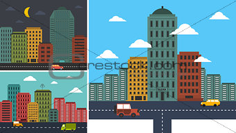 Set cityscapes in any background in flat style