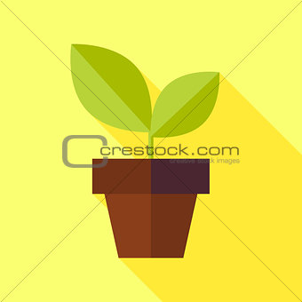 Flat Biology Nature Pot with Plant Illustration with long Shadow