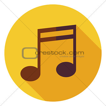 Flat Music Sign Circle Icon with Long Shadow