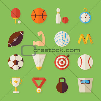 Flat Sport Recreation and Competition Objects Set with Shadow