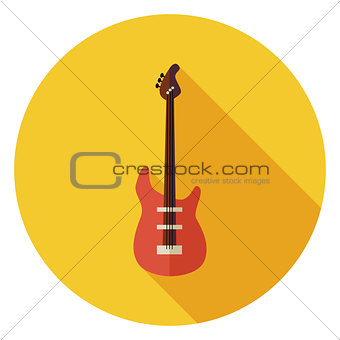 Flat String Bass Guitar Circle Icon with Long Shadow