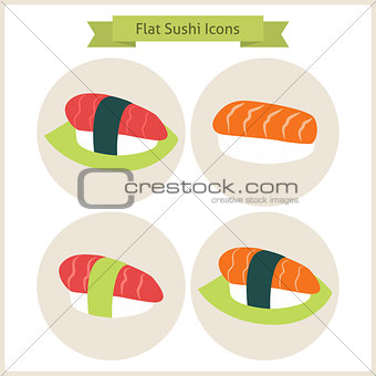Flat Sushi Set Circle Icons