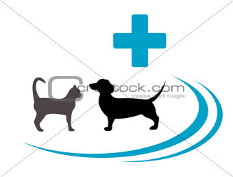 dog and cat silhouette on veterinary symbol