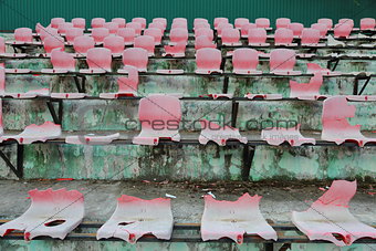 Broken seats in the stadium