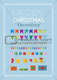 Set of christmas decorations and gifts