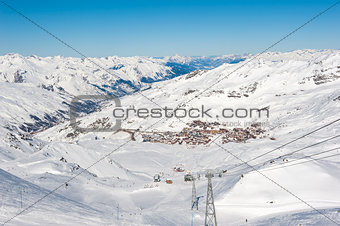 View of a ski slope in mountains
