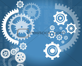 Abstract blue background with cogs