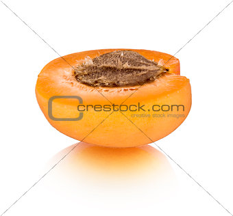 apricot half with reflection on isolated white background