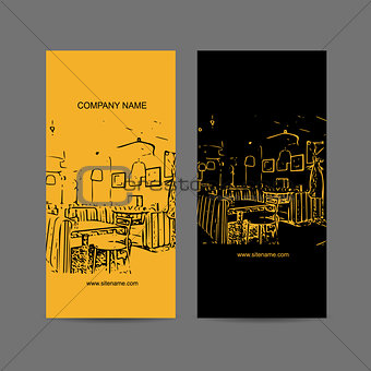 Abstract cafe interior silhouette. Business card design