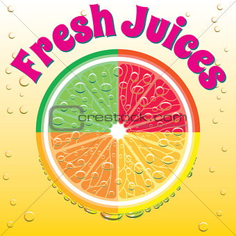 banner for juice grapefruit, orange, lime, lemon