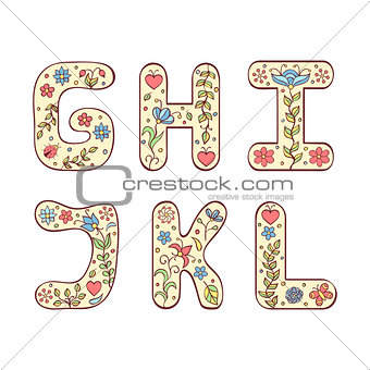 colorful hand drawn letters on white background