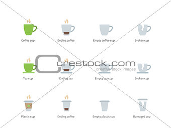 Coffee cup color icons on white background