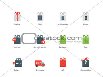 Technology presents color icons on white background