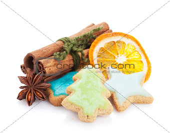 Christmas gingerbread cookies and spices