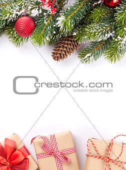 Christmas tree branch and gifts