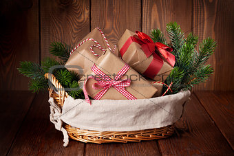 Christmas gifts and tree branch