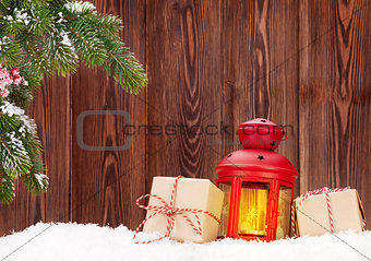 Christmas candle lantern and gift boxes