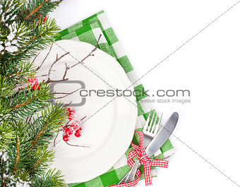 Christmas table setting with fir tree