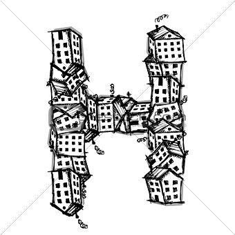 Letter H made from houses, vector alphabet design