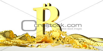 bitcoin symbol melts into liquid gold. path included