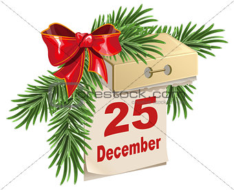 Tear-off calendar on 25 December. Christmas Eve