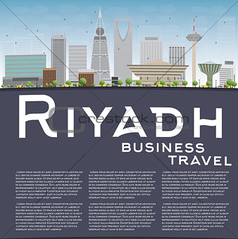 Riyadh skyline with grey buildings and blue sky