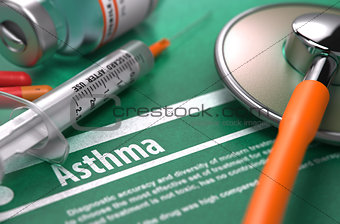 Asthma. Medical Concept on Green Background.