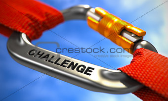 Challenge on Chrome Carabiner between Red Ropes.