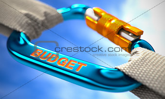 Blue Carabiner with word Budget.